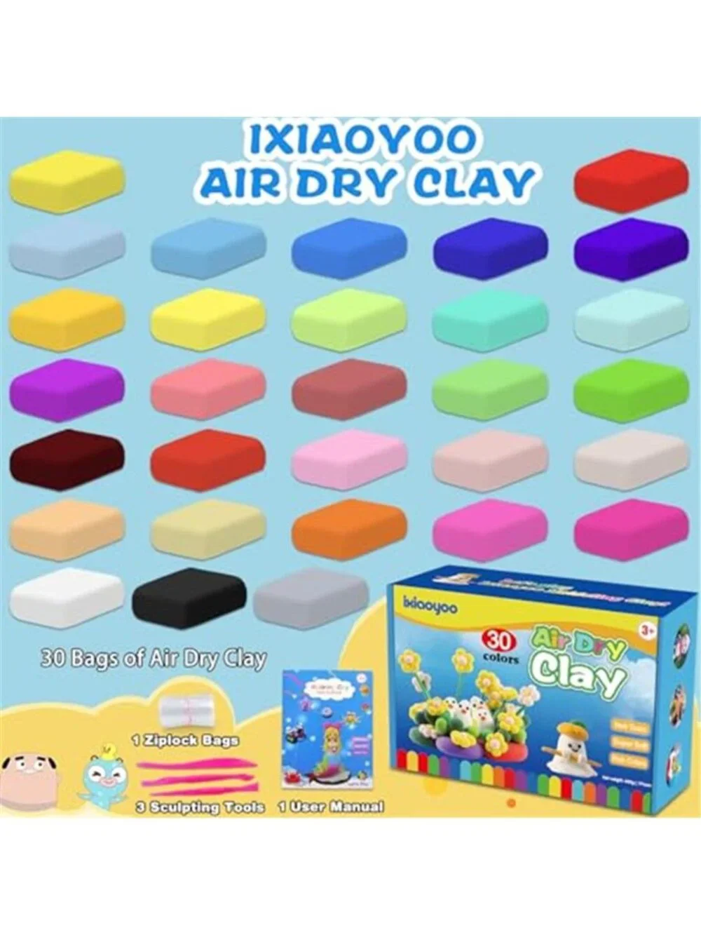 Air Dry Clay, 30 Colors Foam Modeling Clay for School Projects | Safe